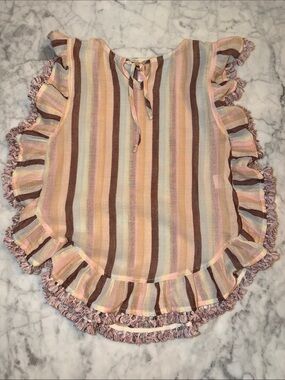 Zimmermann Pastel Striped Ruffle Tunic Coverup - Pink, Brown & Cream 2Y
